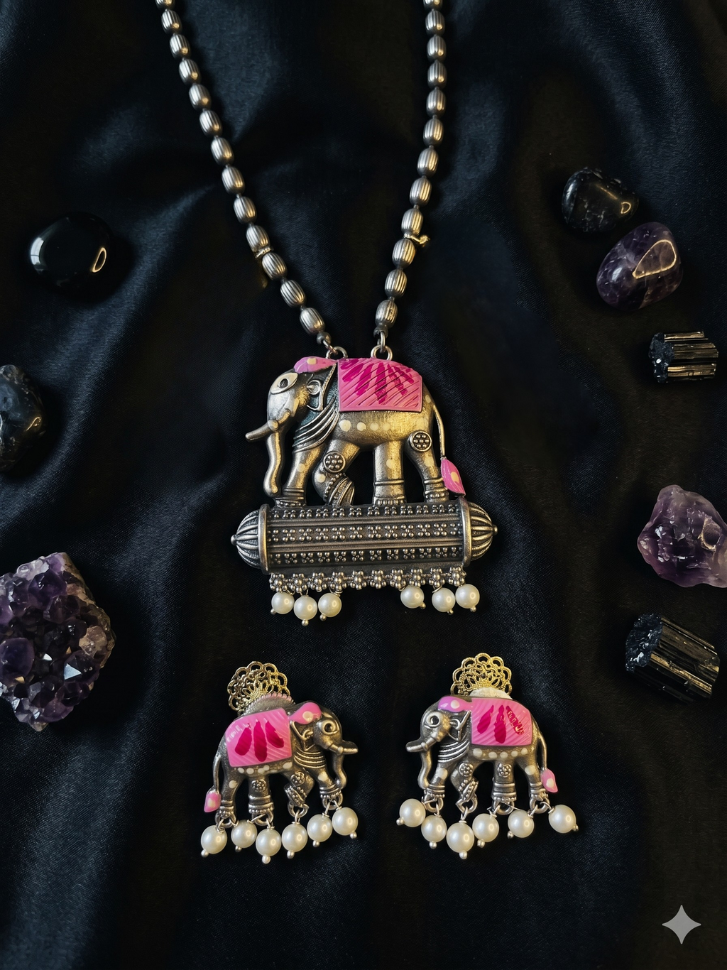 Hand Painted Oxidized Necklace Set