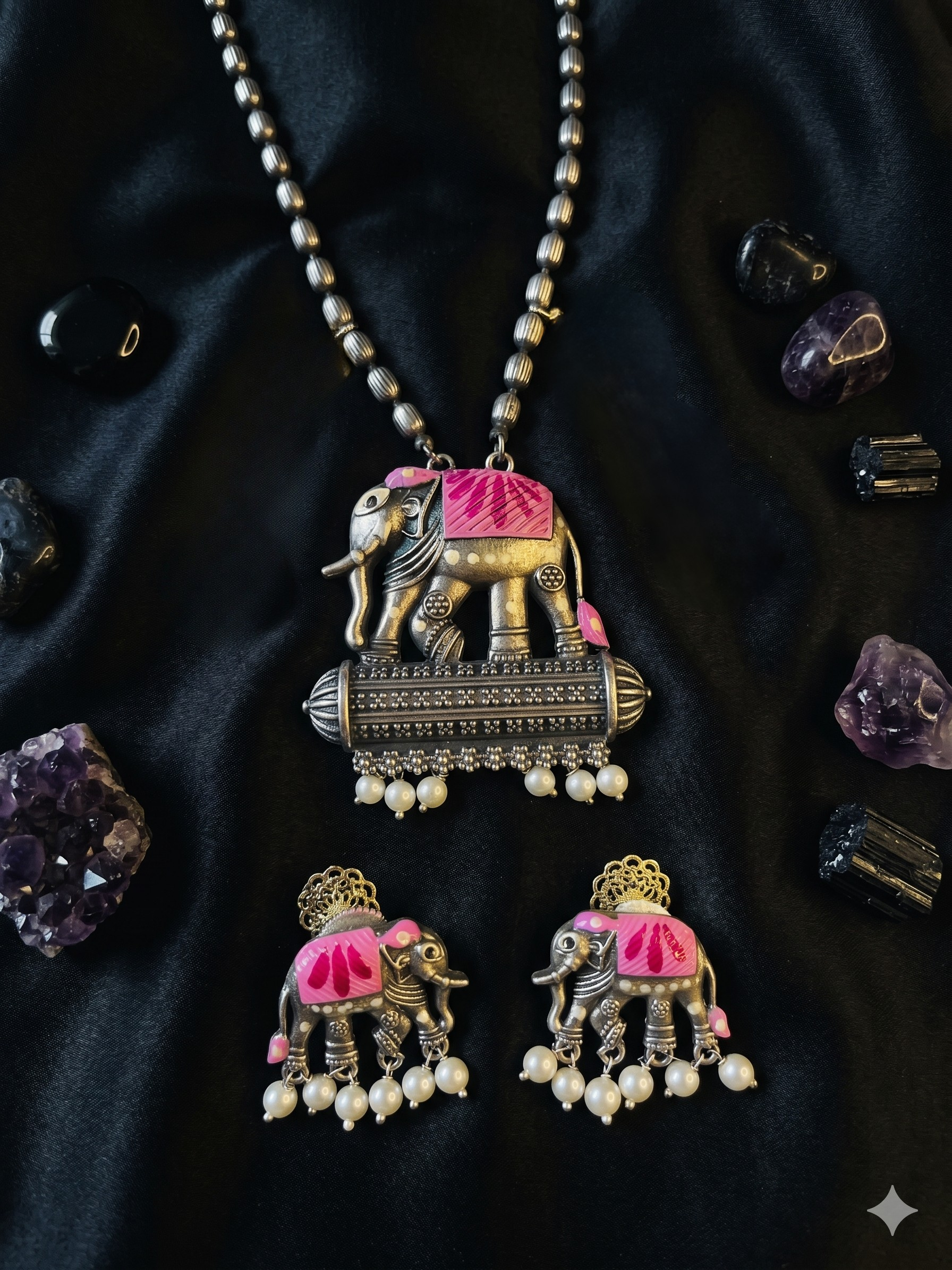 Hand Painted Oxidized Necklace Set