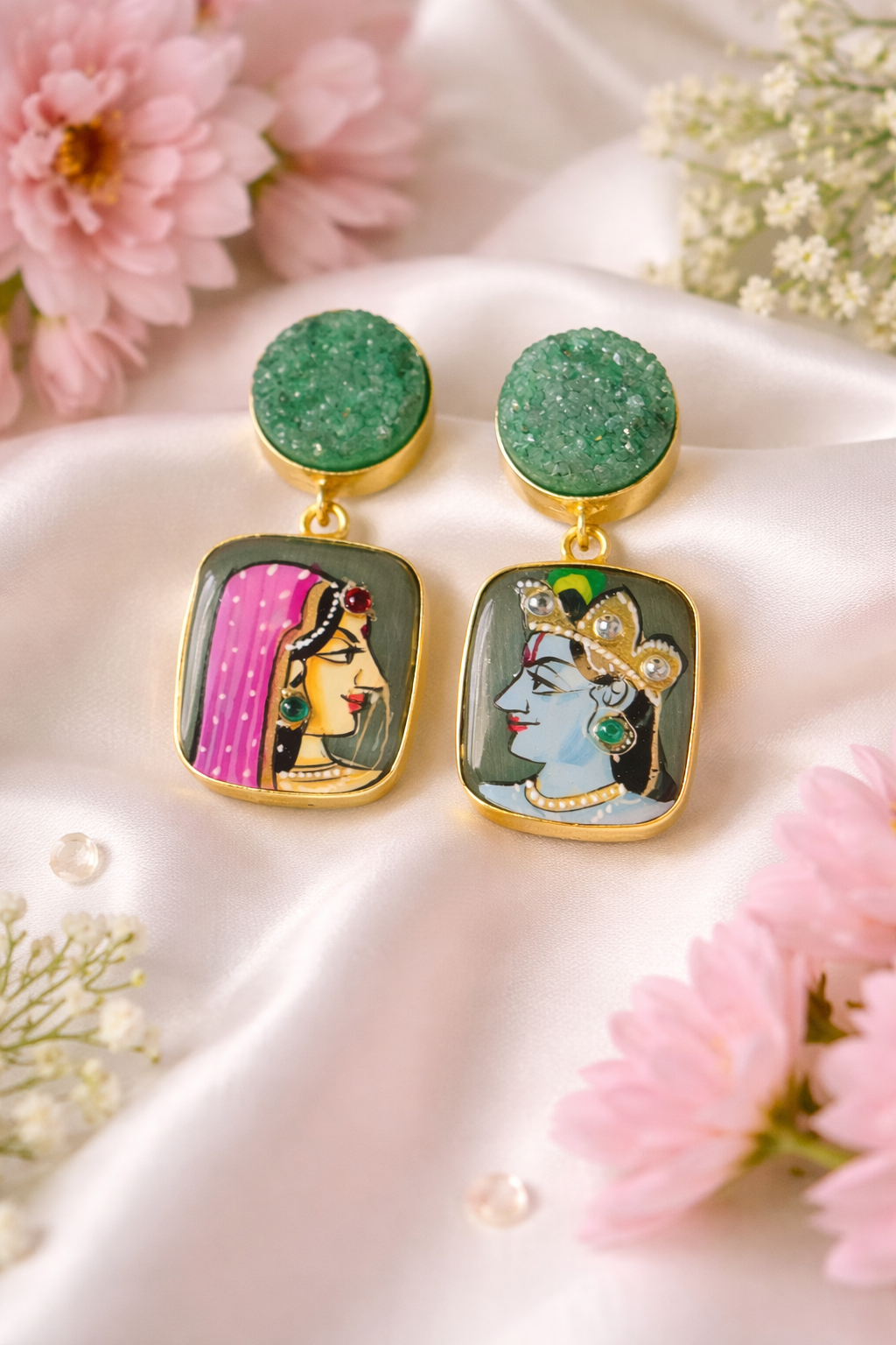 Tanjore Painted Stone Earring