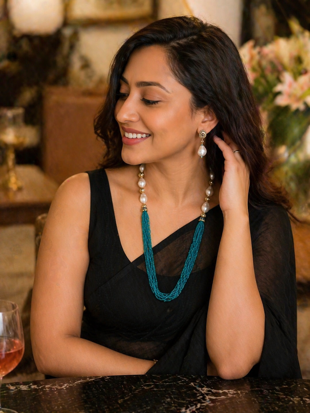 Pearl Beads Long Necklace Set