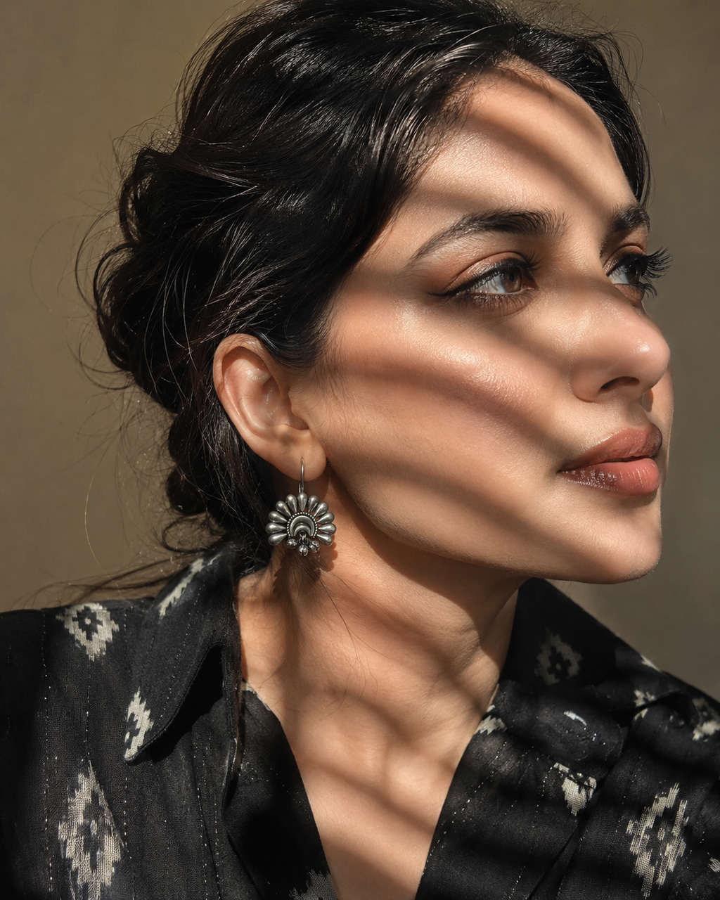 Silver Oxidized Peacock Earring
