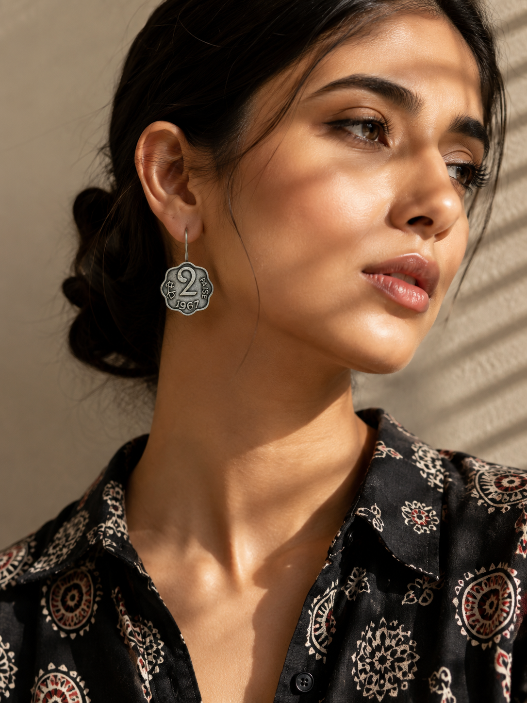 Silver Oxidized Coin Earring