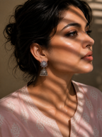 Silver Oxidized White and Purple Jhumka