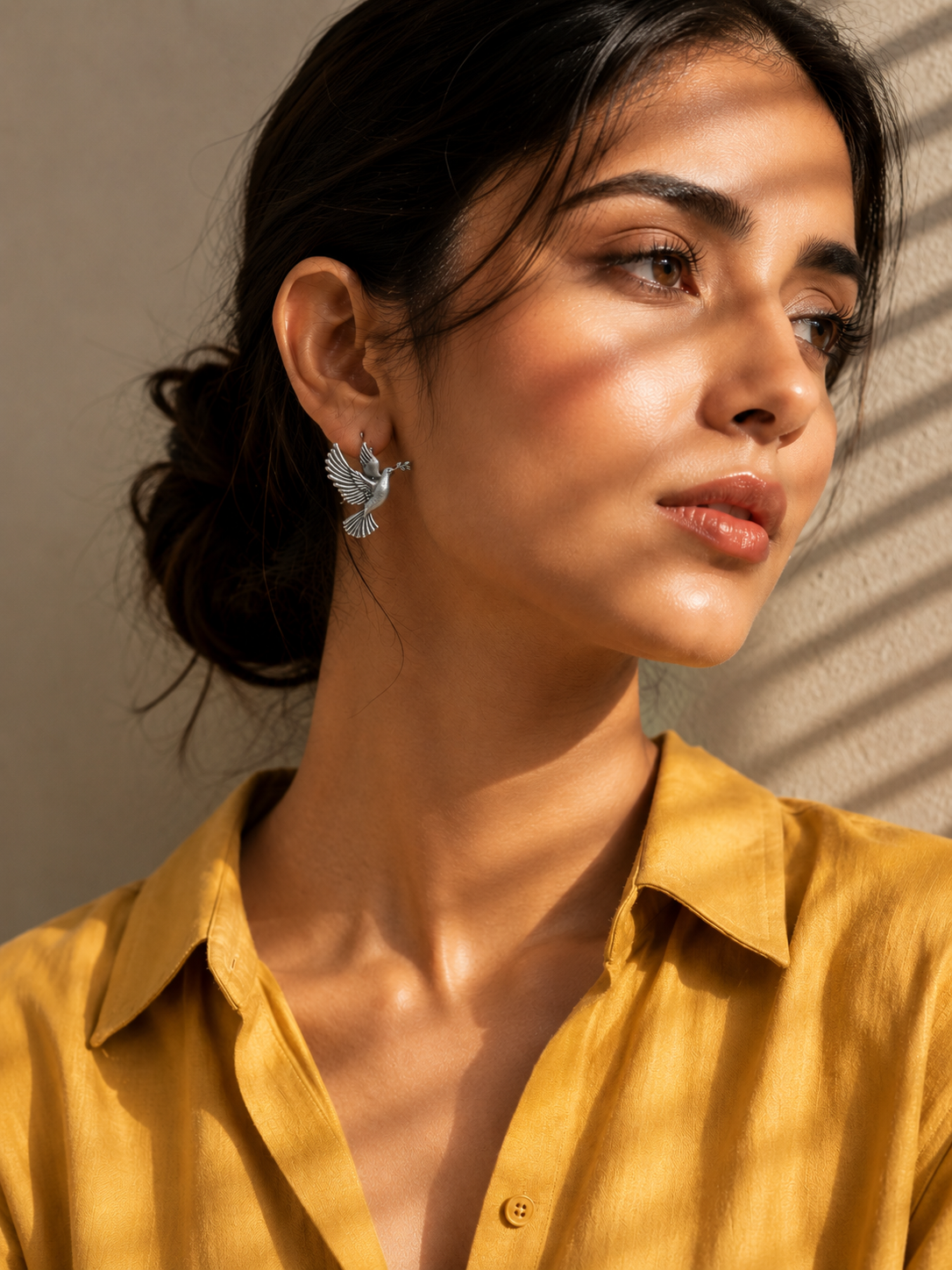 Silver Oxidized Bird Earring