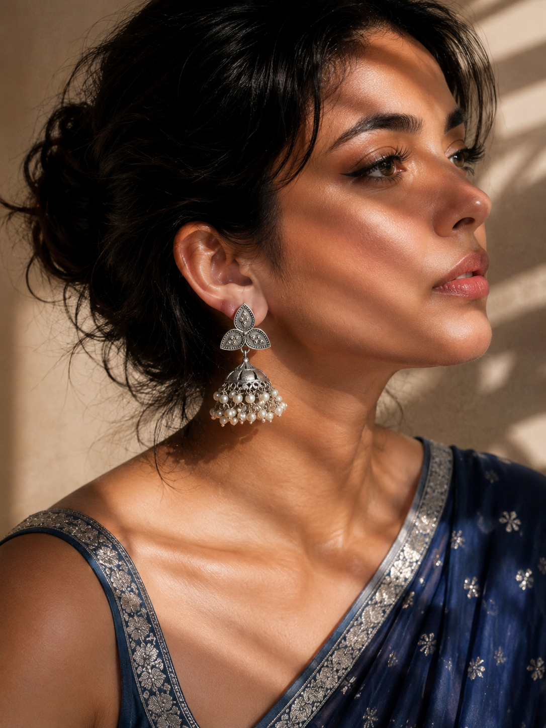Silver Oxidized Pearl Jhumka