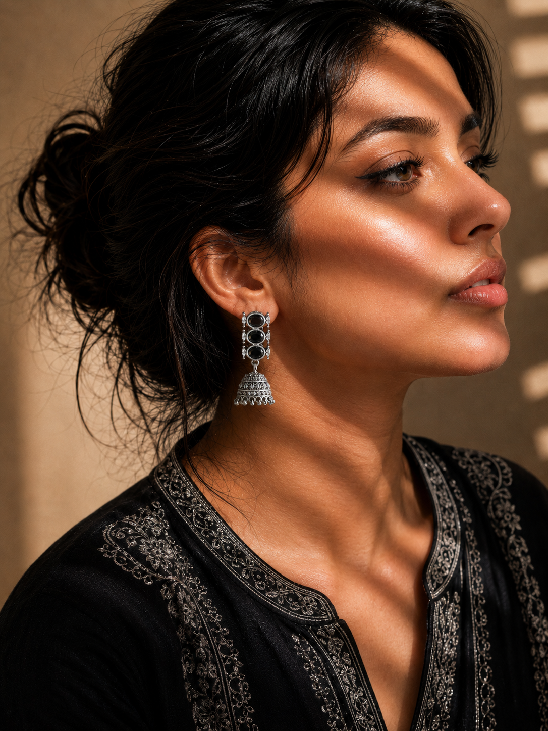 Silver Oxidized Black Drop Jhumka