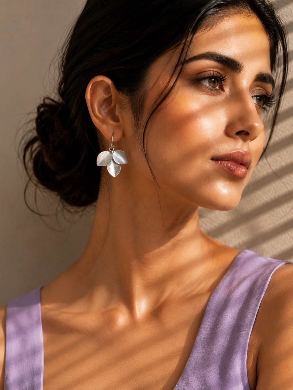 Silver Oxidized Leaves Drop Earring