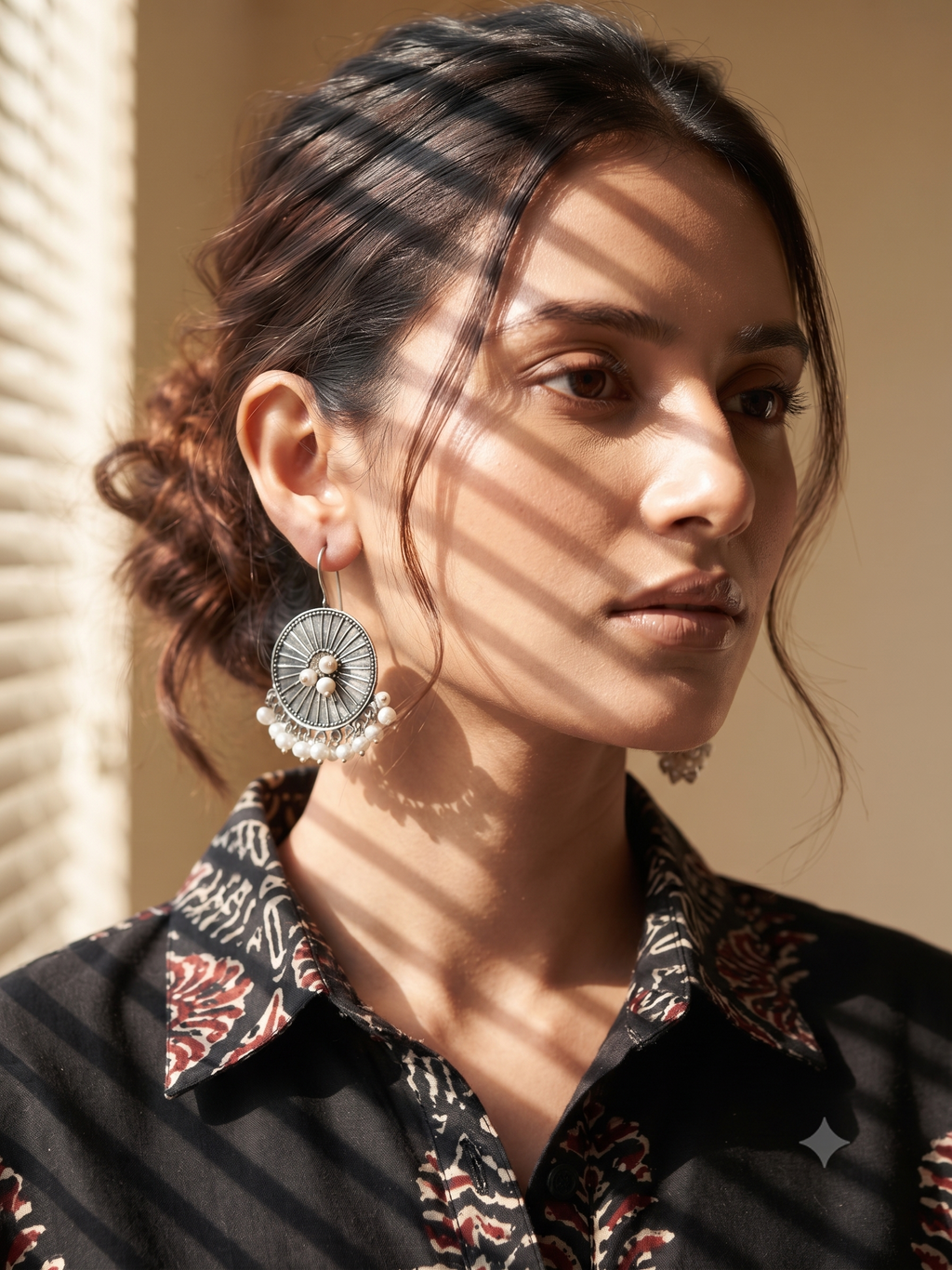 Silver Oxidized Round Drop Earring