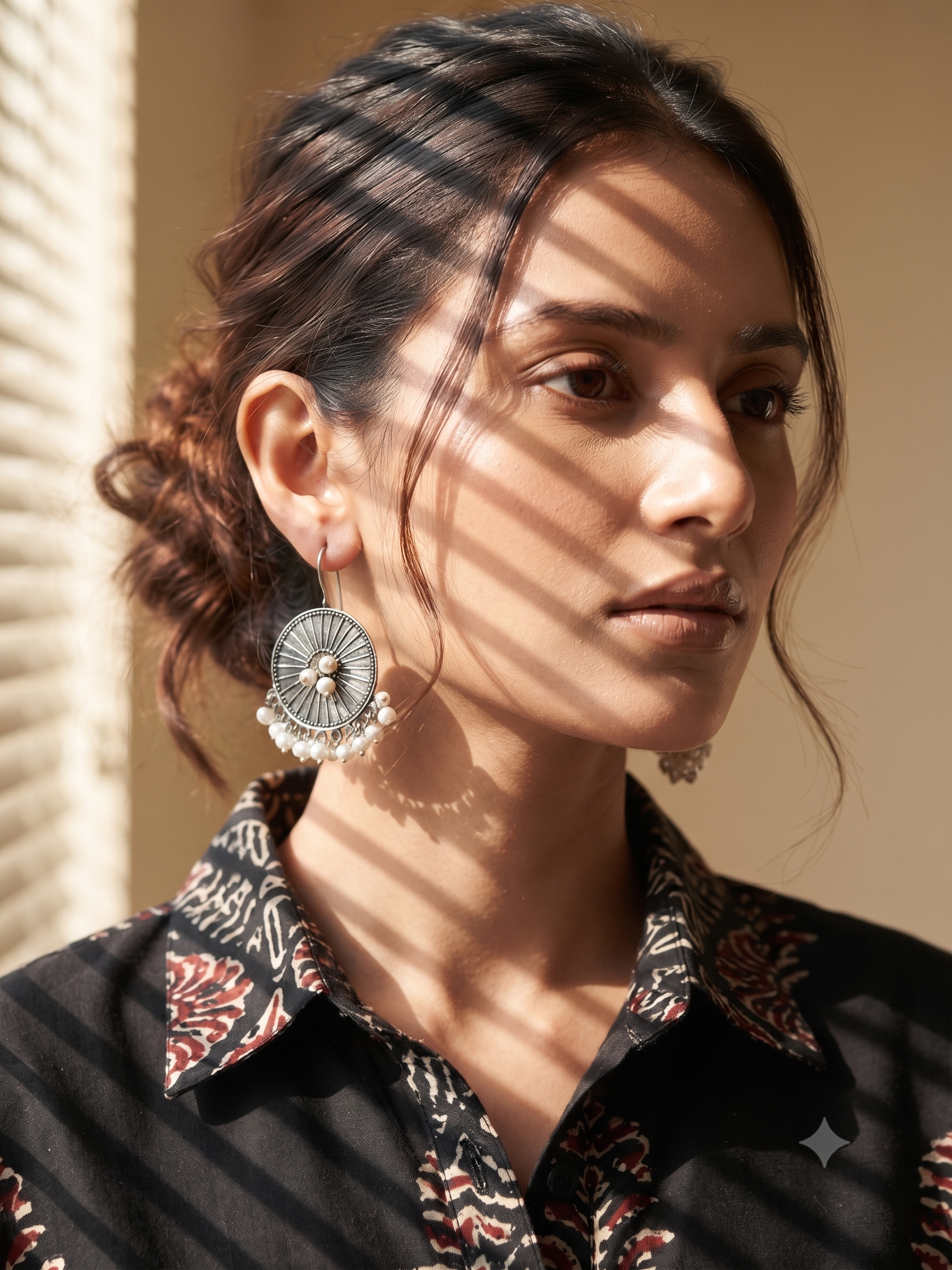 Silver Oxidized Round Drop Earring