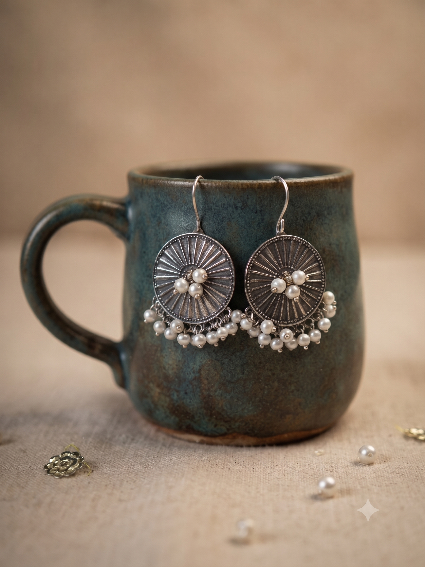 Silver Oxidized Round Drop Earring