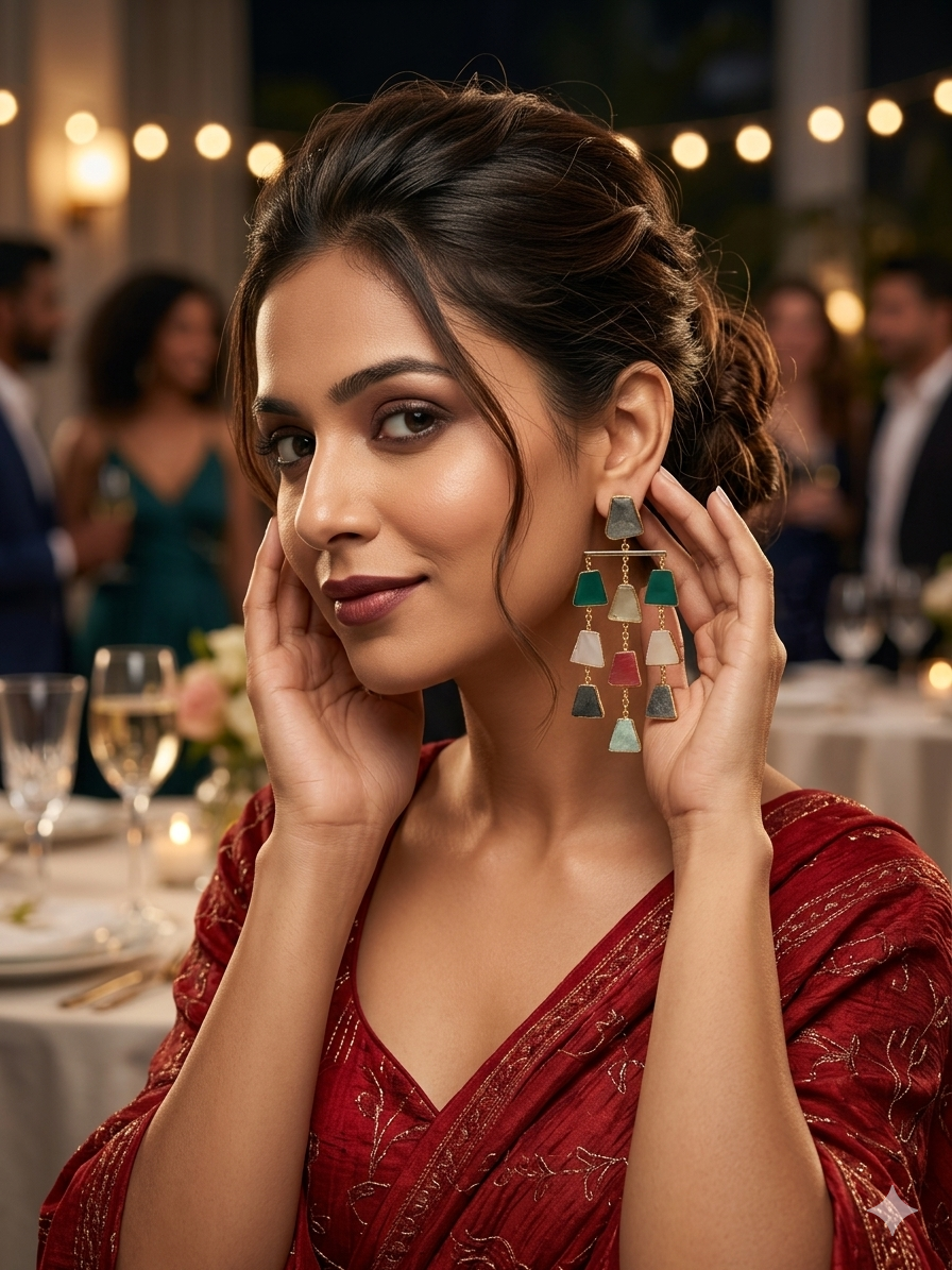 Multicolor Raw Stone Earring