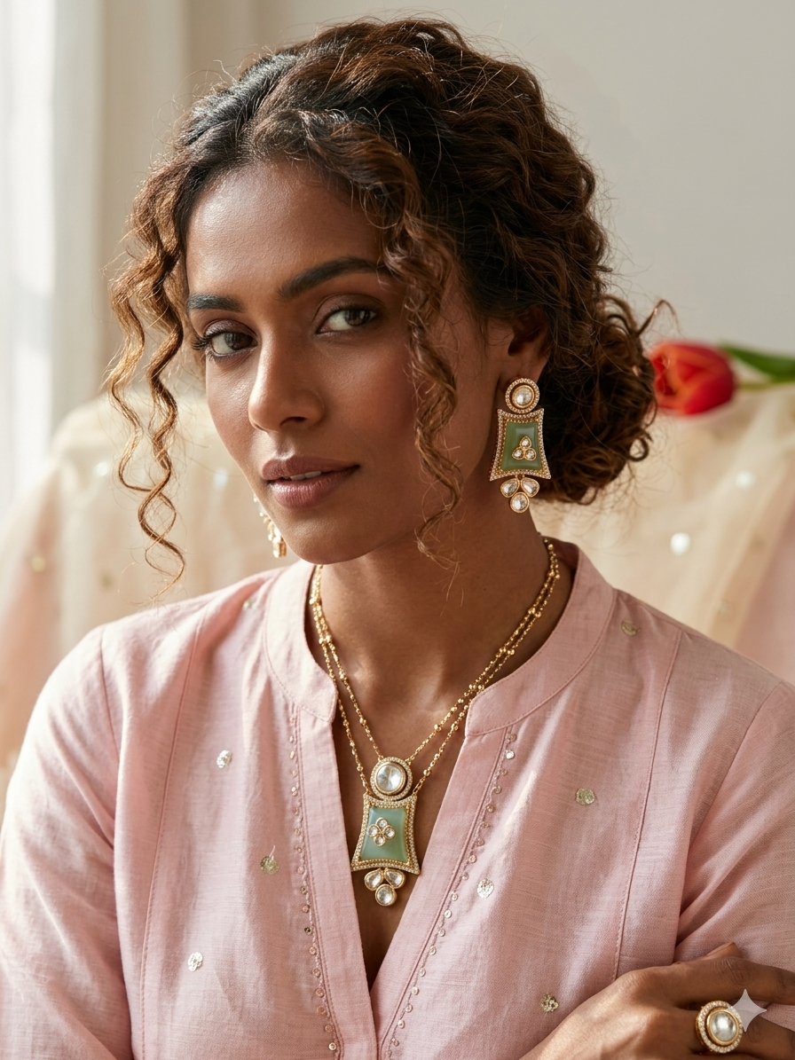 Multilayer Pastel Green Necklace Set