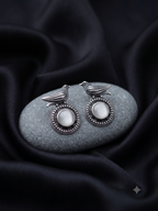 Silver Oxidized Bird Stone Earring