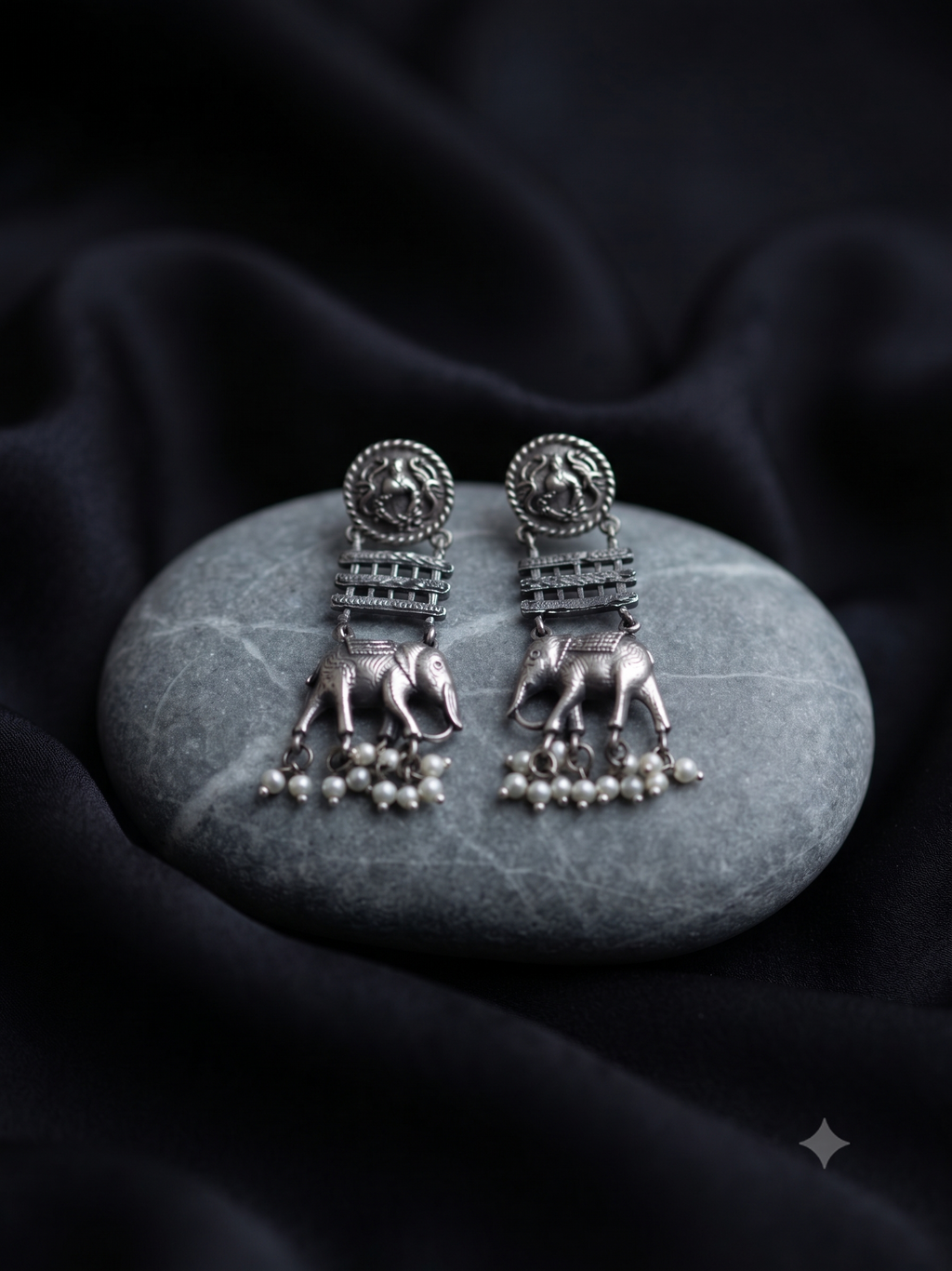 Silver Oxidized Elephant Big Earring