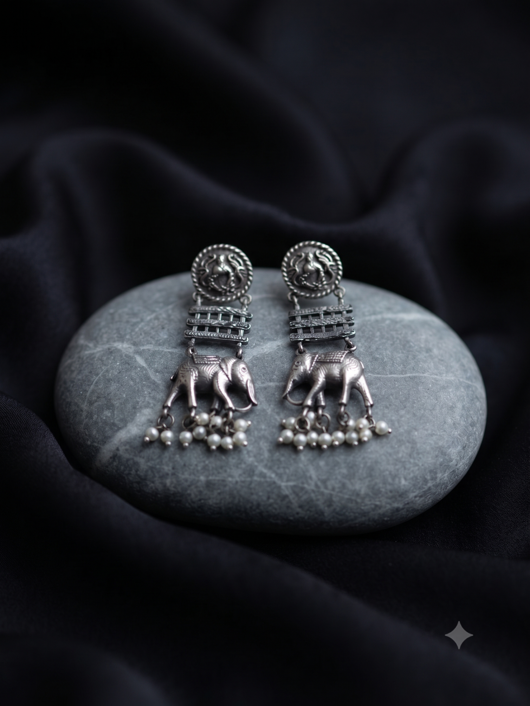 Silver Oxidized Elephant Big Earring