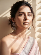 Silver Oxidized Pink Stone Jhumka