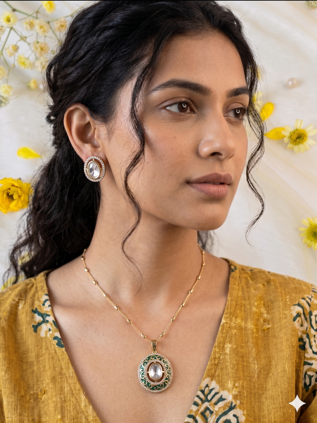 Green Kundan Pendant Set