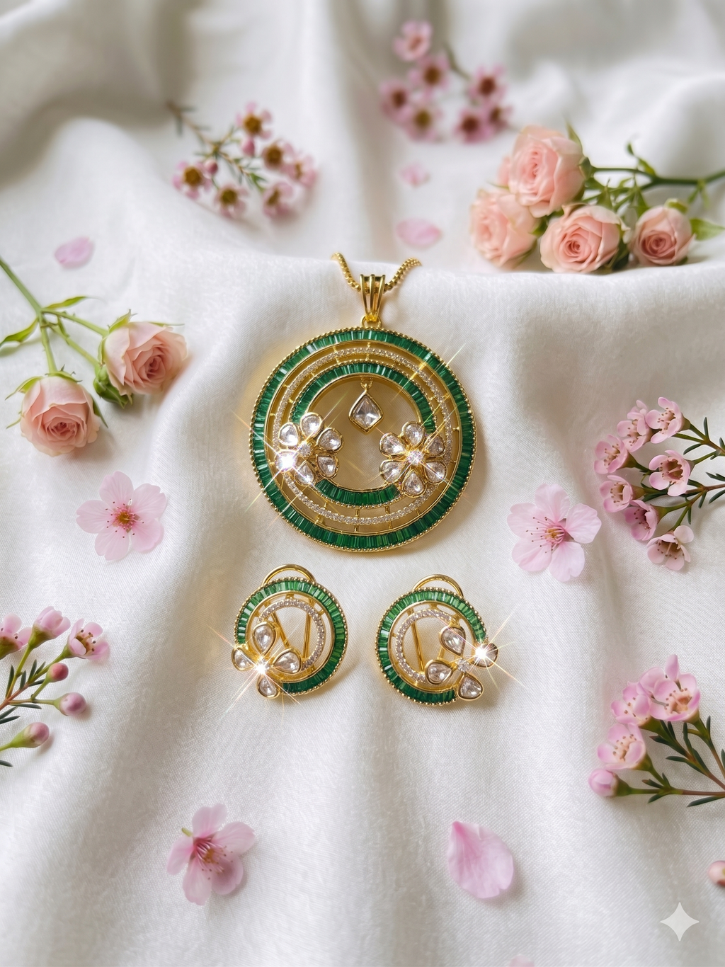 Kundan Green Pendant Set