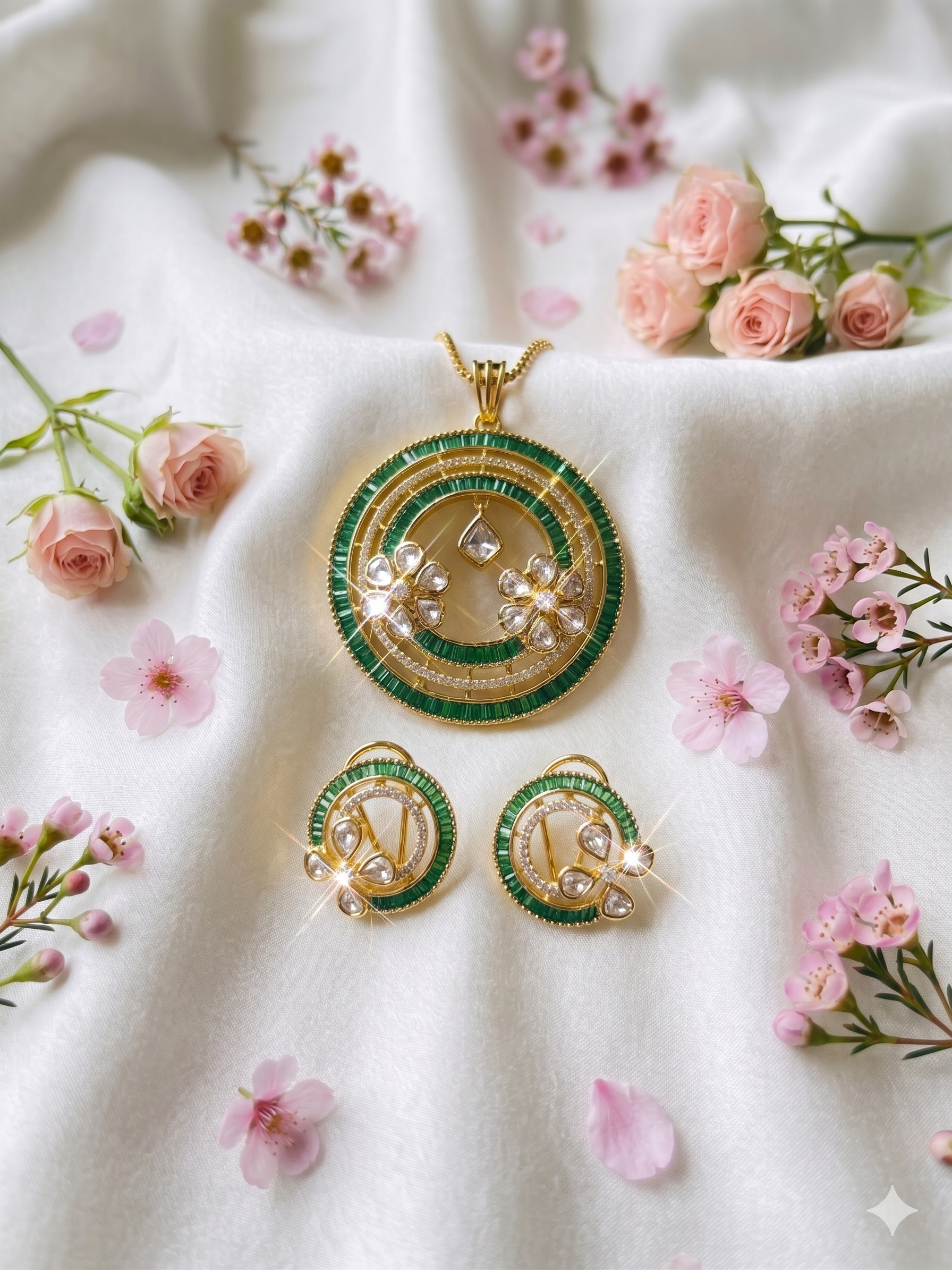 Kundan Green Pendant Set