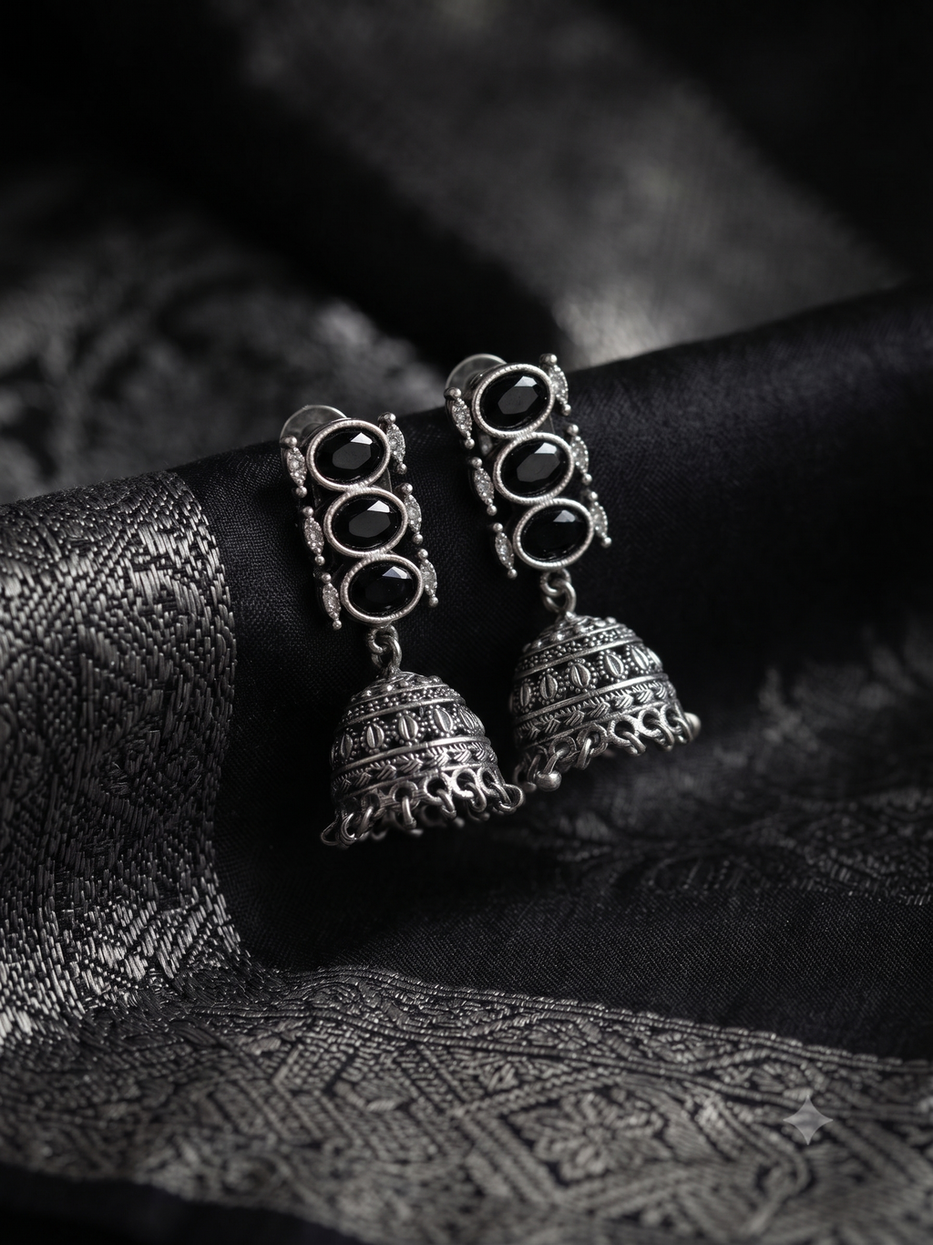 Silver Oxidized Black Drop Jhumka