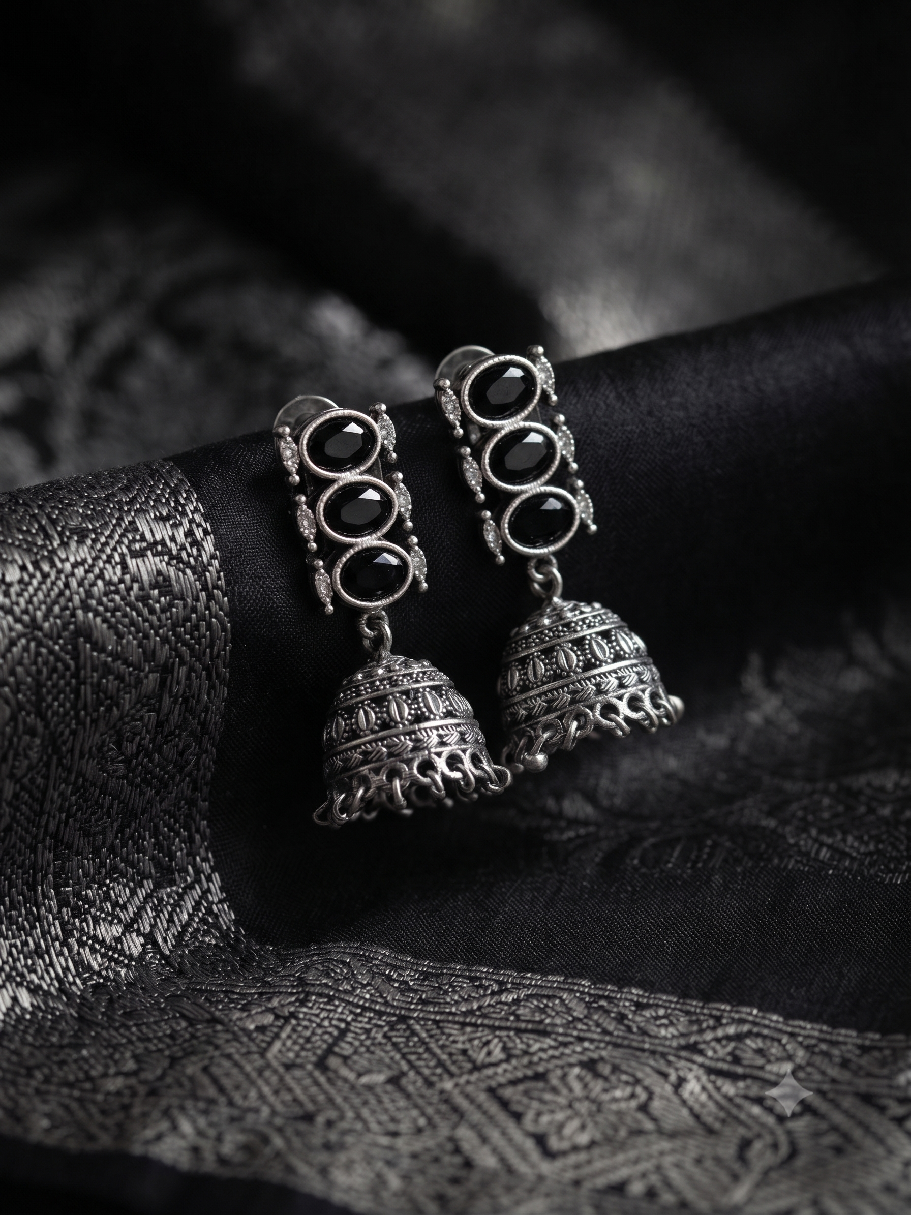 Silver Oxidized Black Drop Jhumka