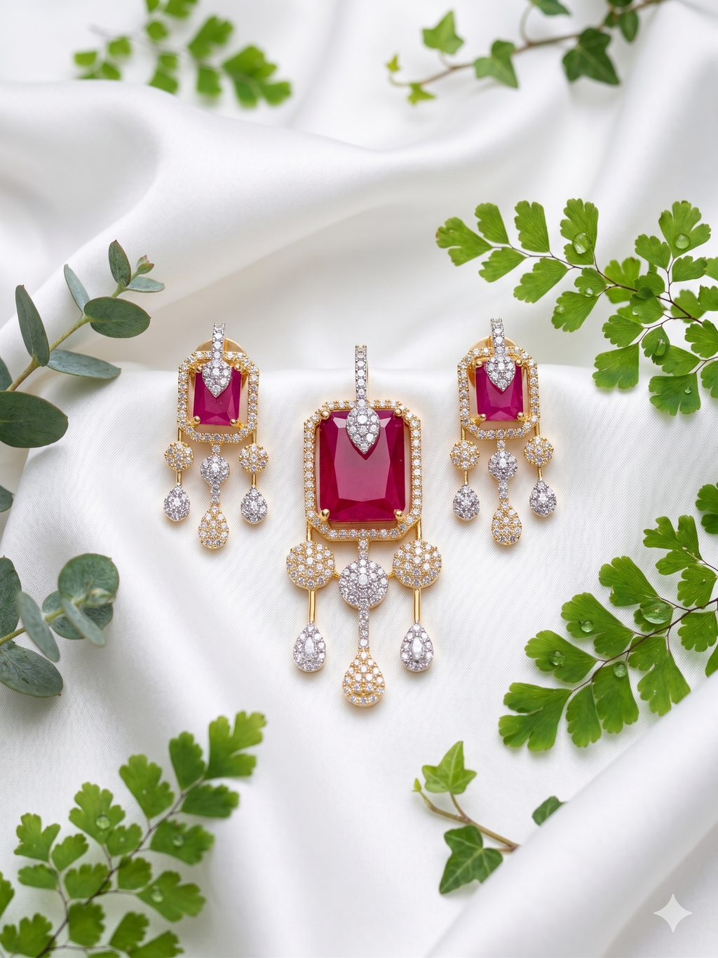 Stylish Ruby AD Pendant Set