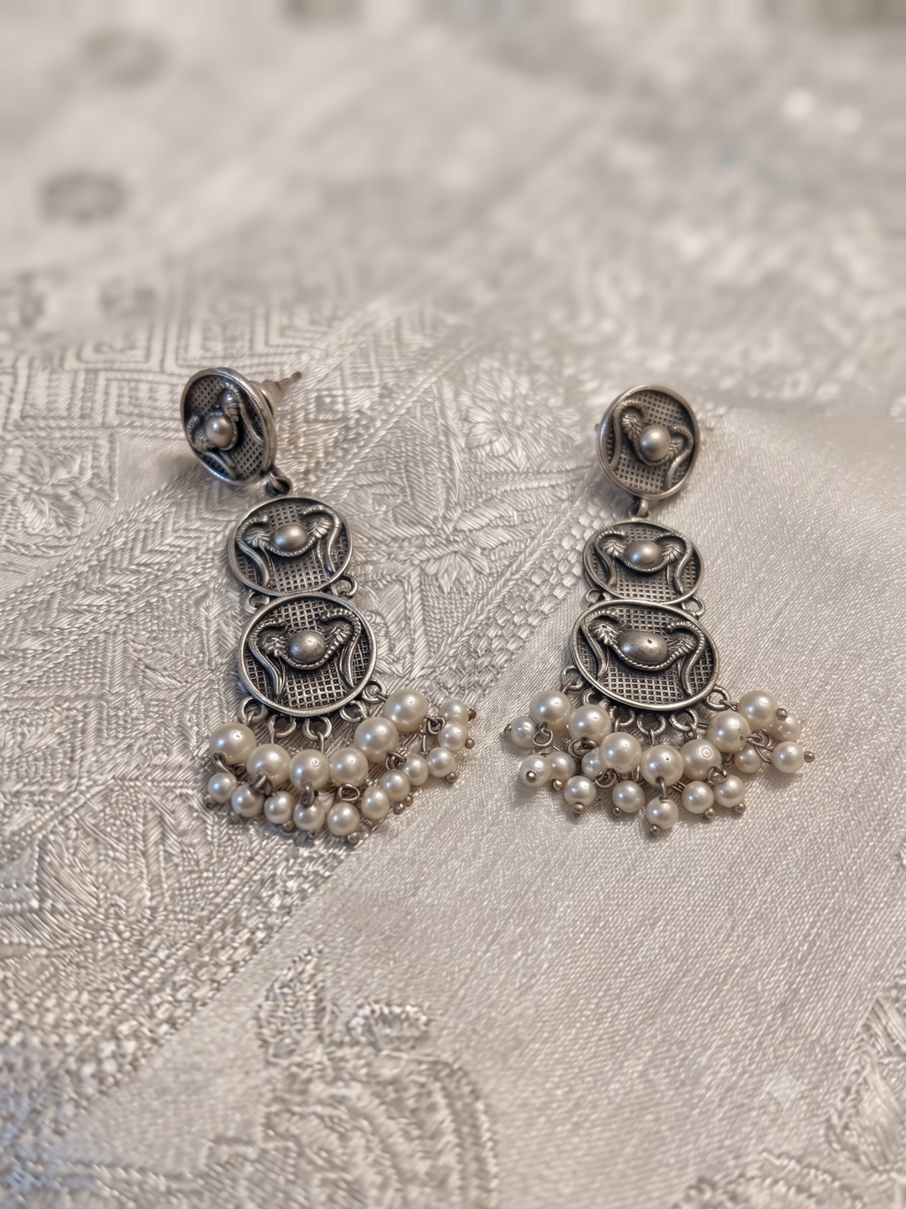 Silver Oxidized Long Drop Earring