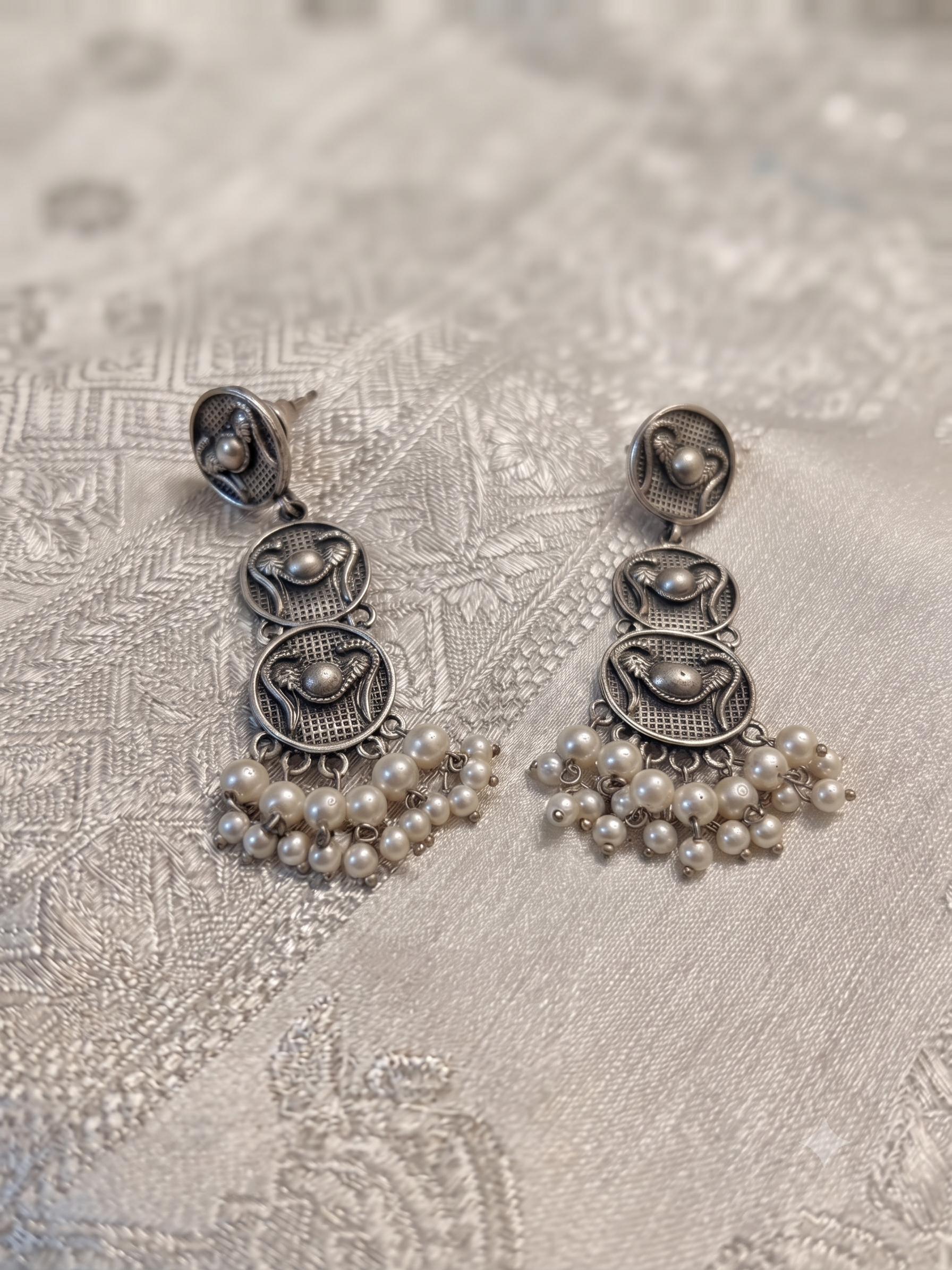 Silver Oxidized Long Drop Earring