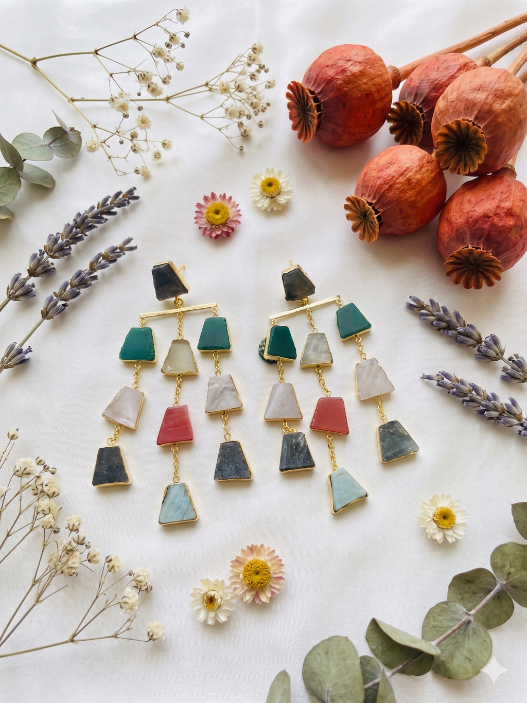 Multicolor Raw Stone Earring
