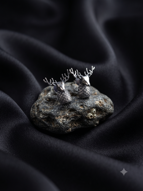 Silver Oxidized Deer Stud