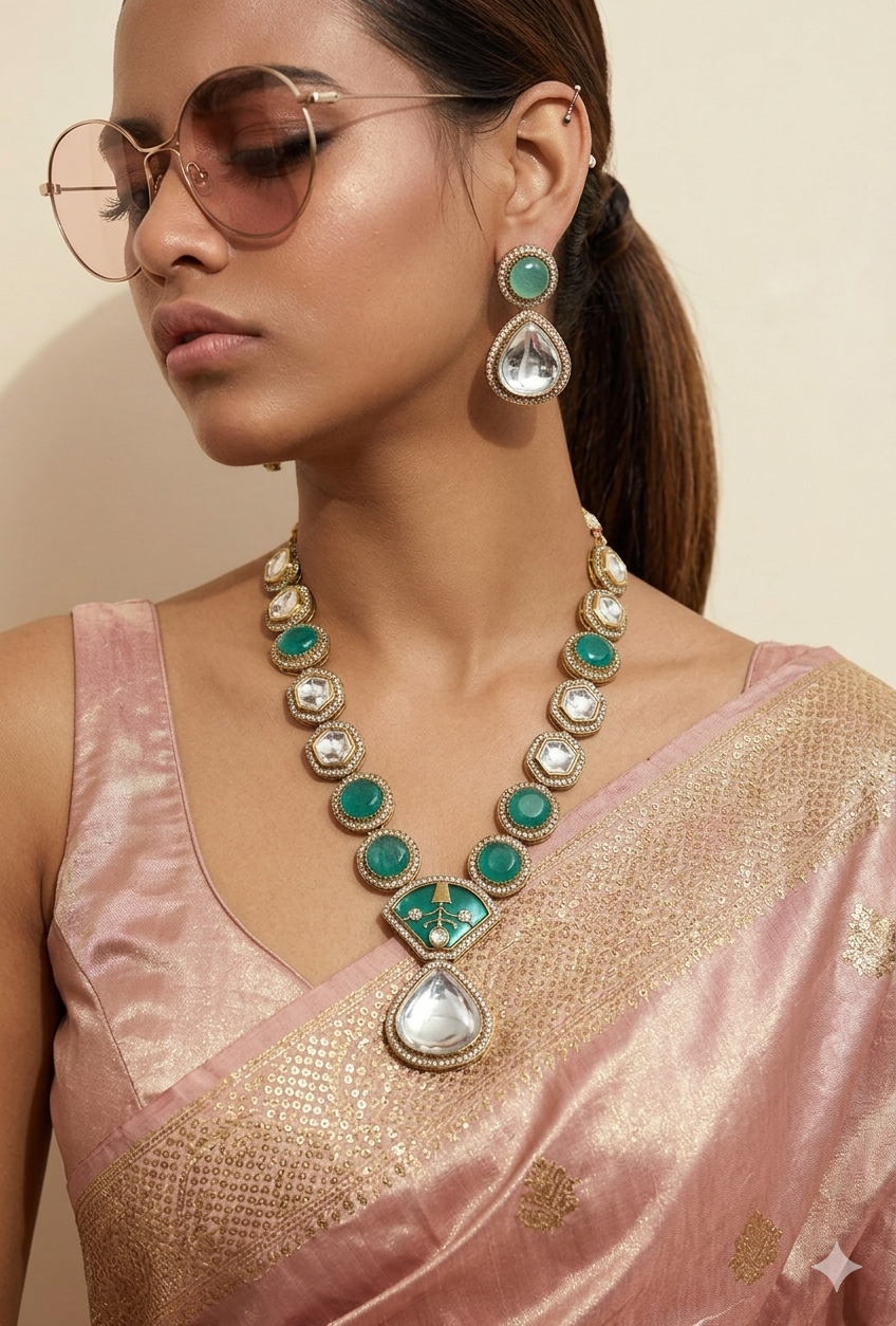 Green Moissanite Necklace Set