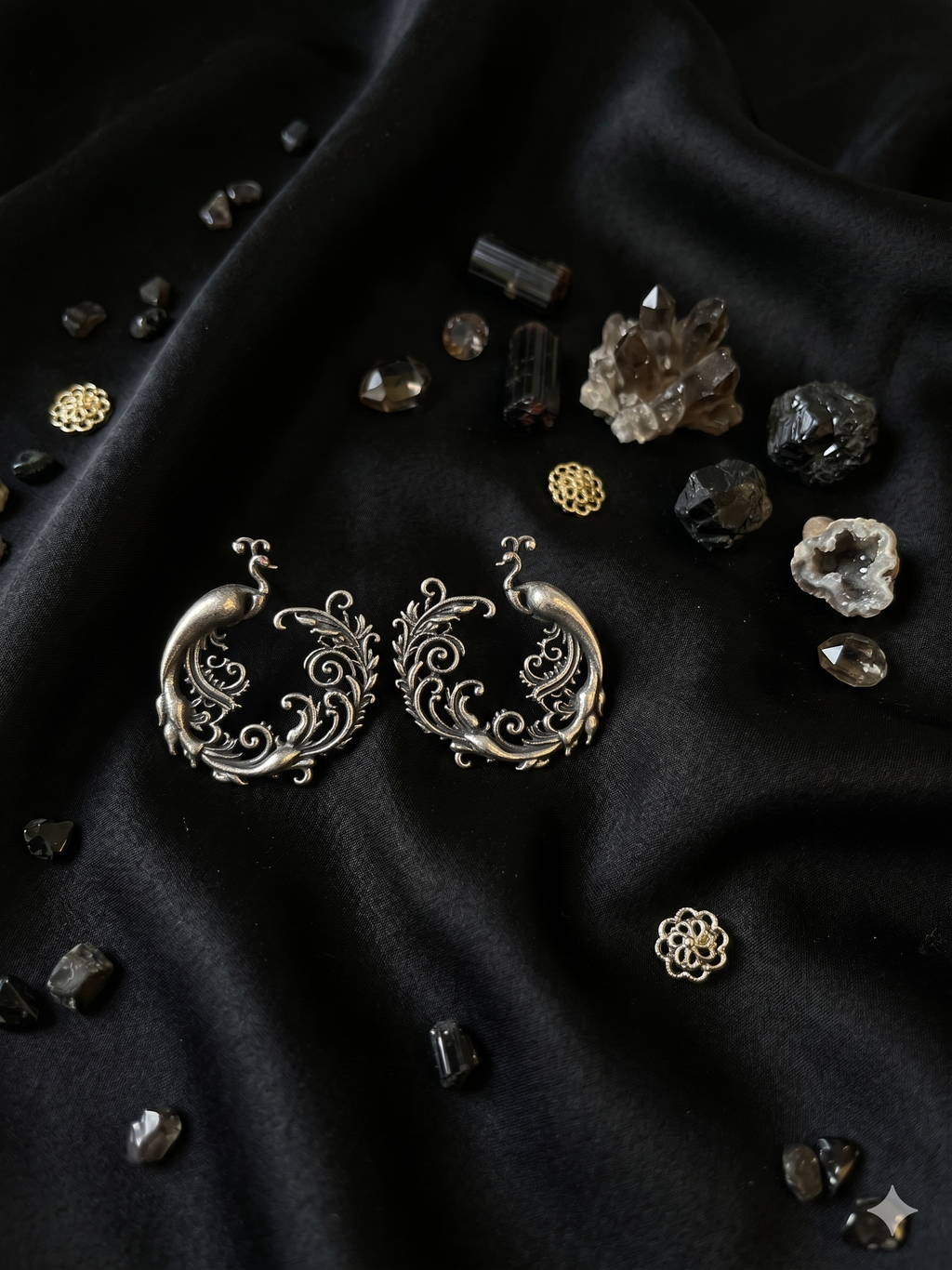 Silver Oxidized Peacock Earring