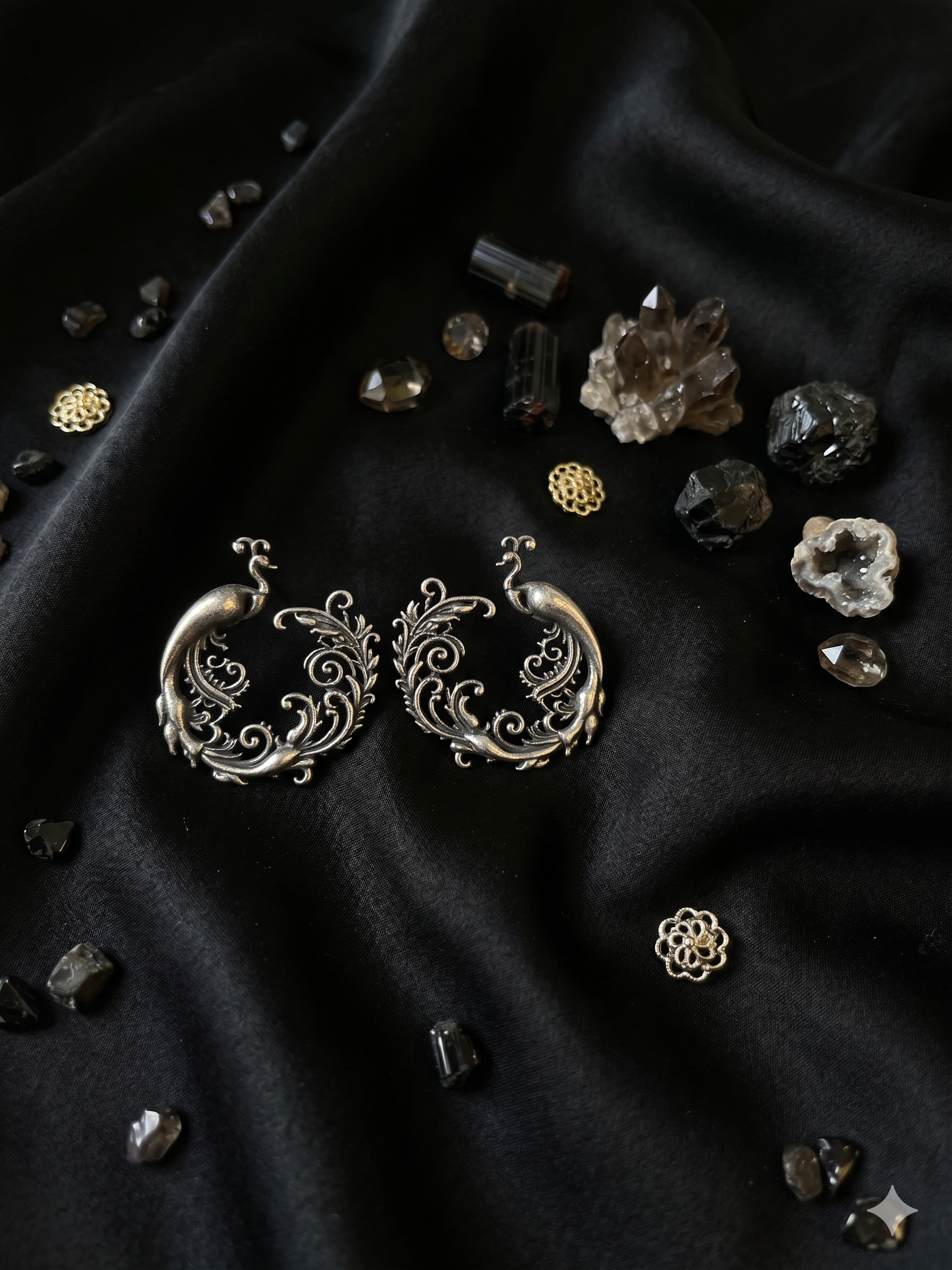 Silver Oxidized Peacock Earring