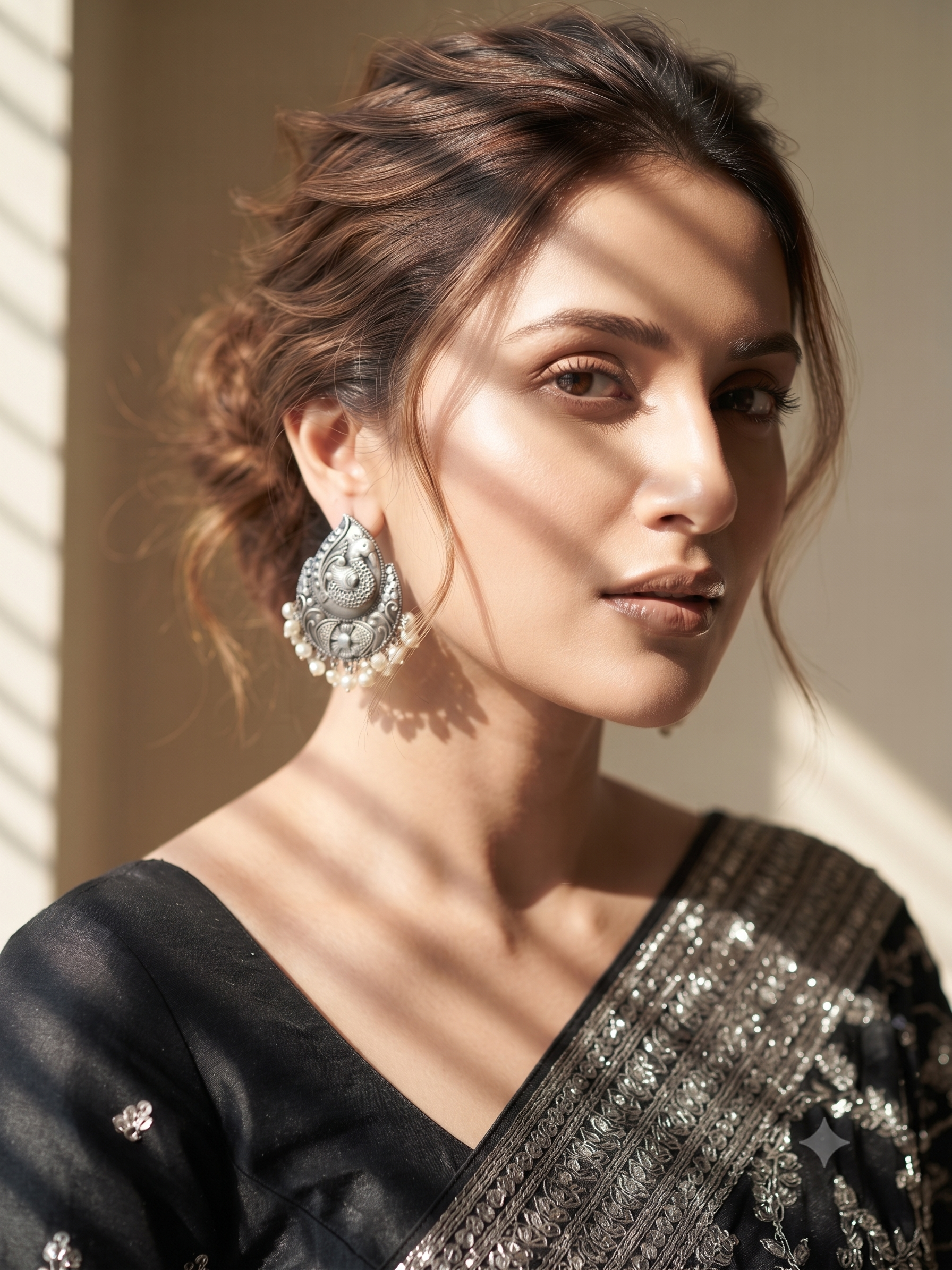 Silver Oxidized Big Stud Earring