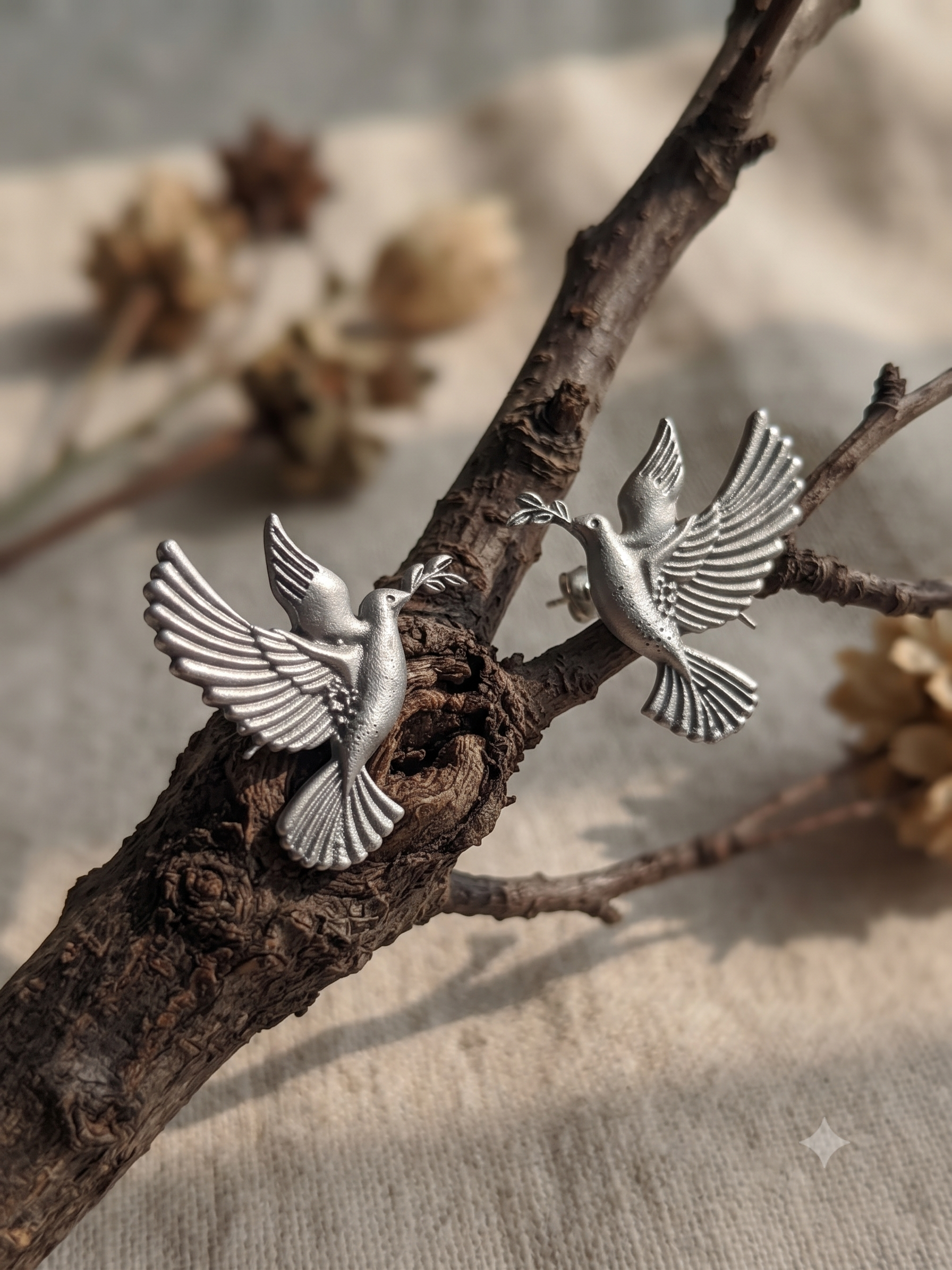 Silver Oxidized Bird Earring