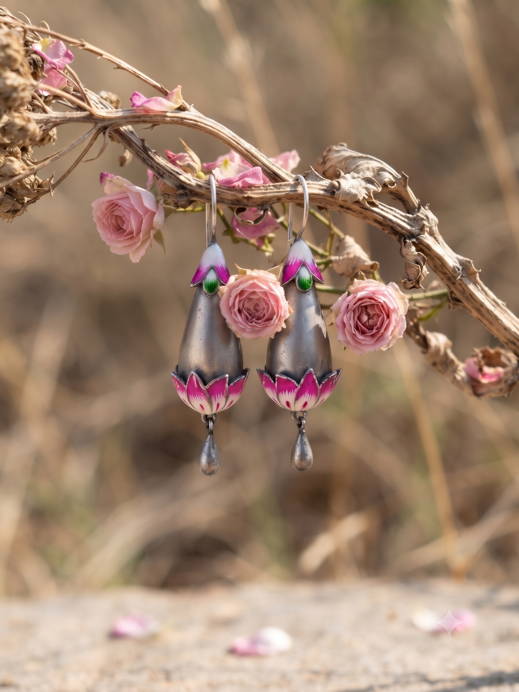 Silver Oxidized Lotus Earring