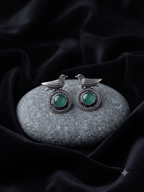 Silver Oxidized Bird Stone Earring