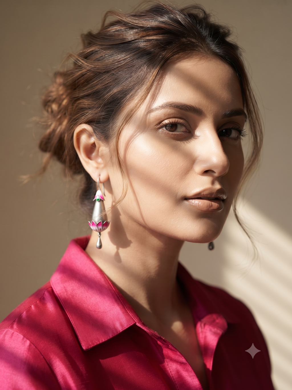 Silver Oxidized Lotus Earring