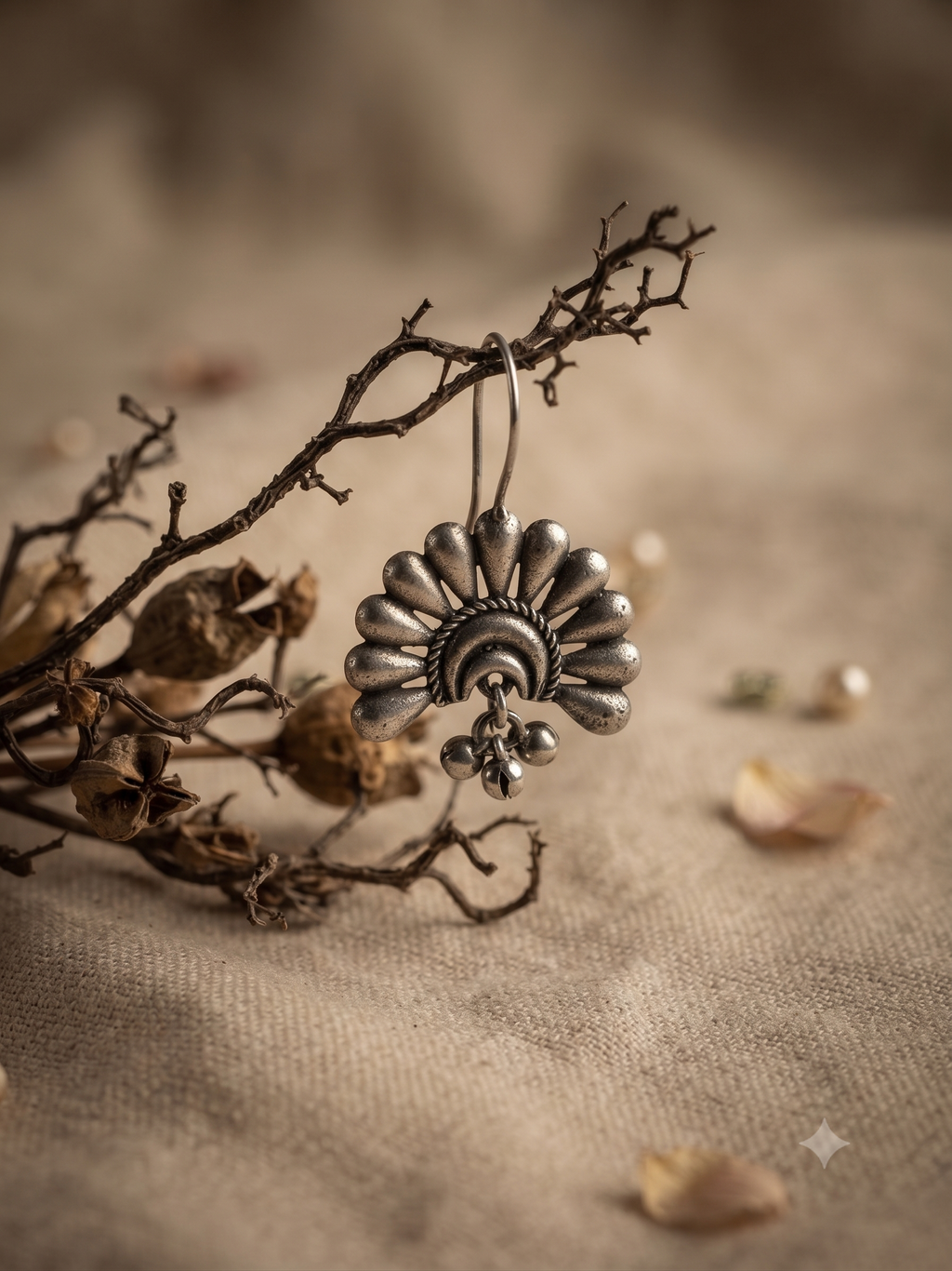 Silver Oxidized Peacock Earring