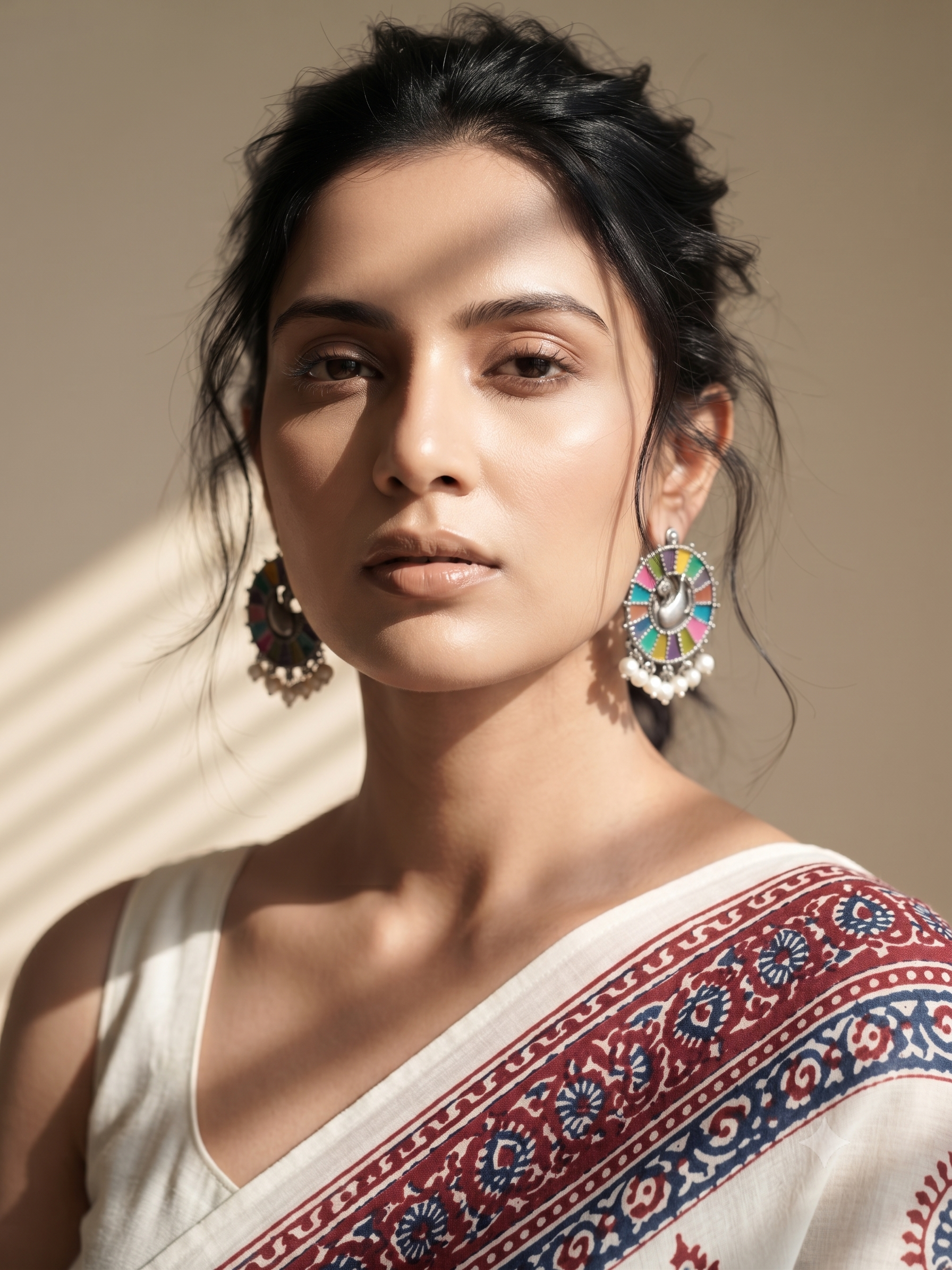 Silver Oxidized Multi Painted Earring