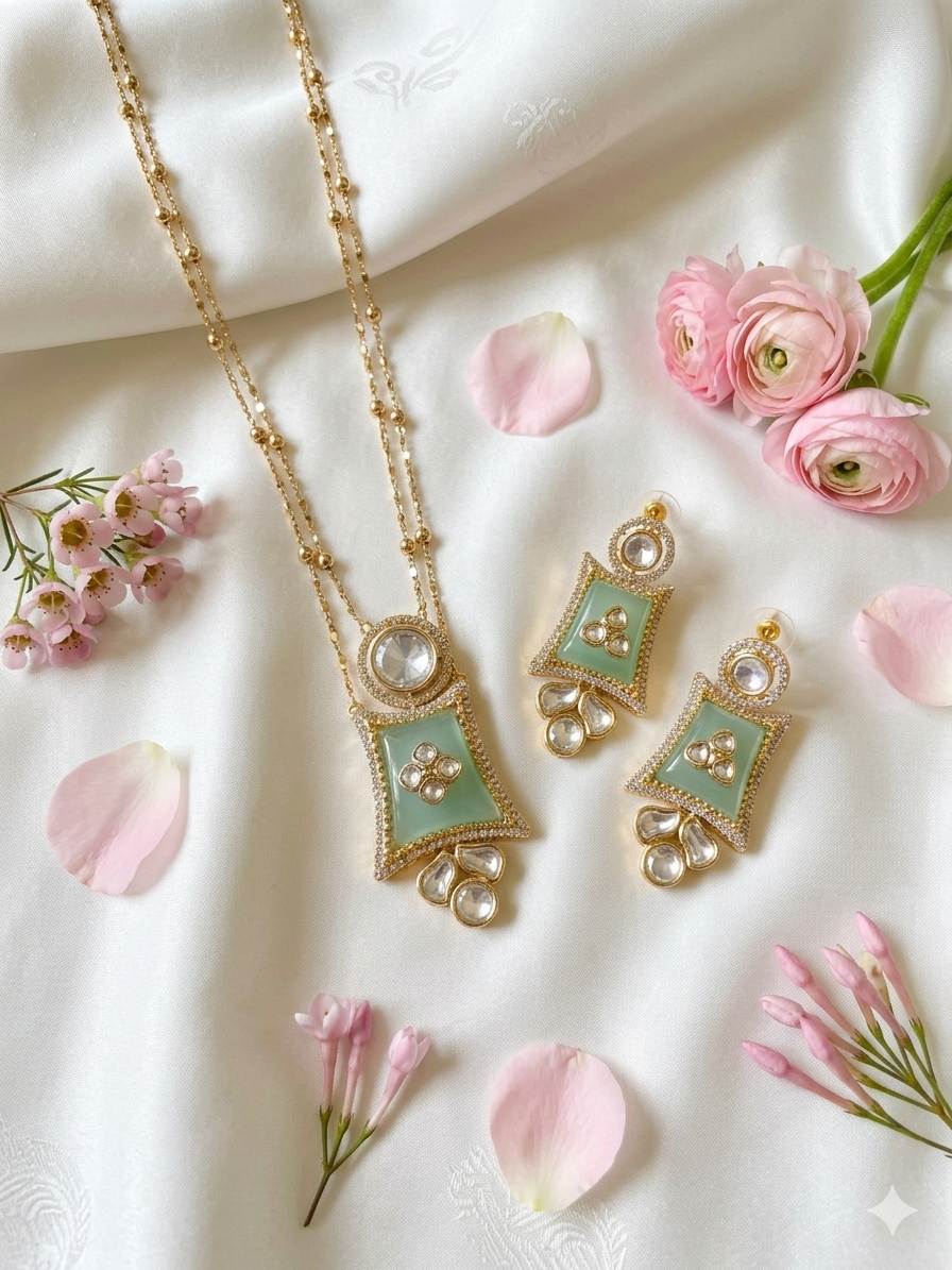Multilayer Pastel Green Necklace Set