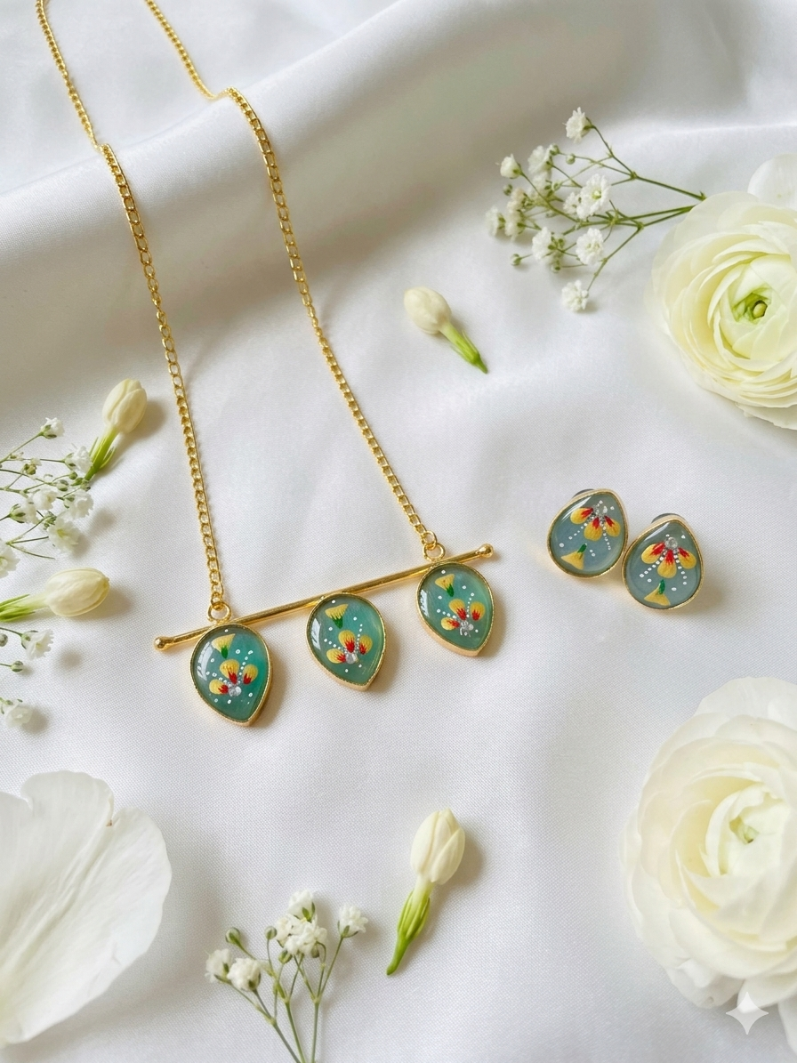 Monalisa Hand Painted Drop Necklace Set