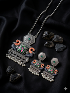 Hand Painted Oxidized Necklace Set