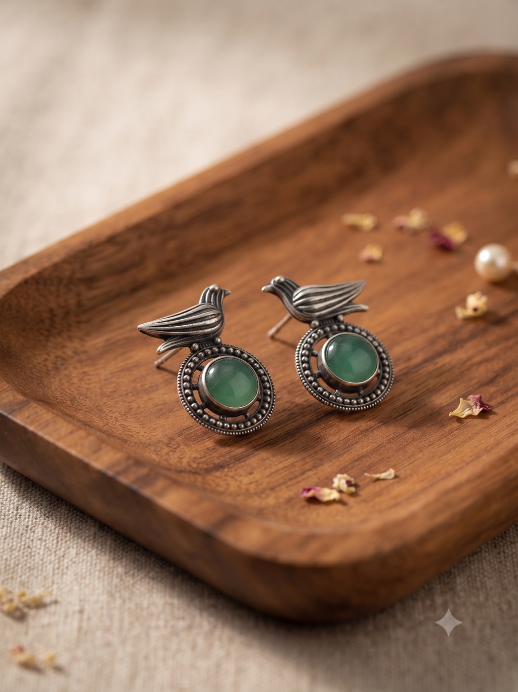 Silver Oxidized Bird Stone Earring
