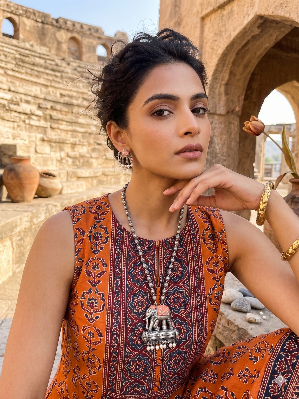 Hand Painted Oxidized Necklace Set