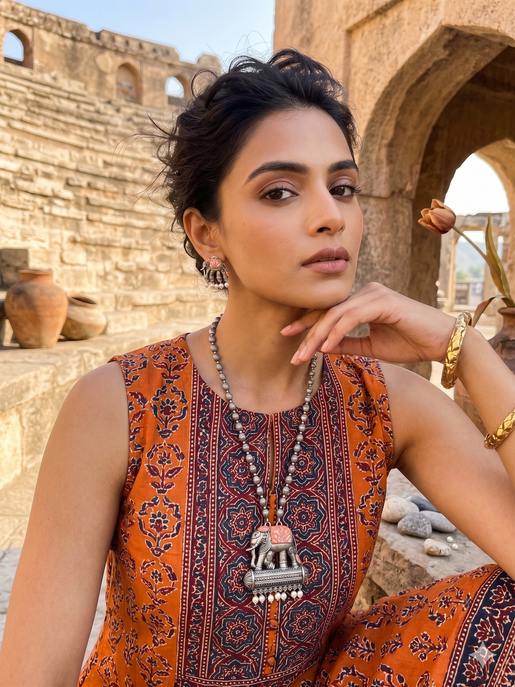 Hand Painted Oxidized Necklace Set