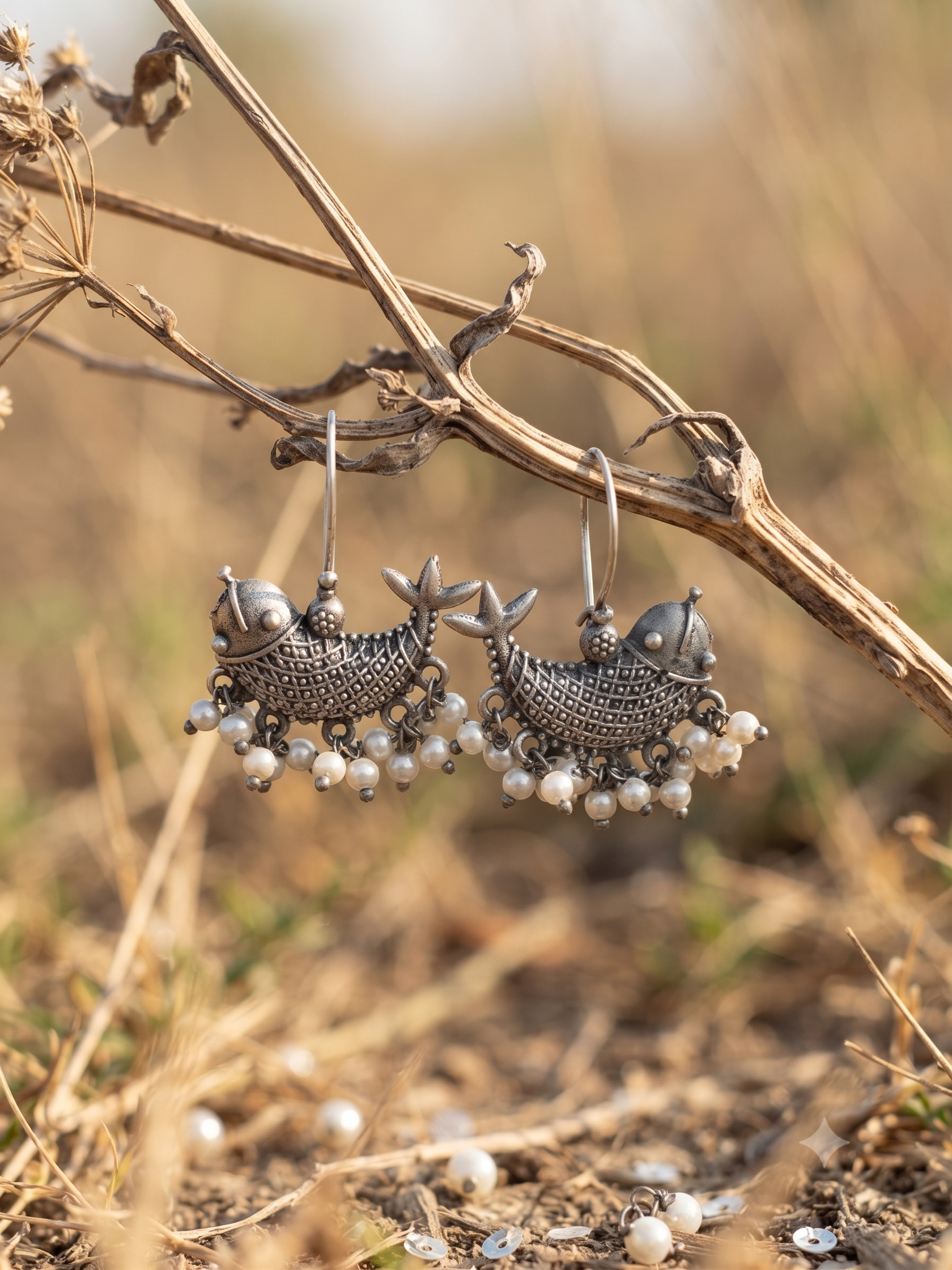Silver Oxidized Fish Drop