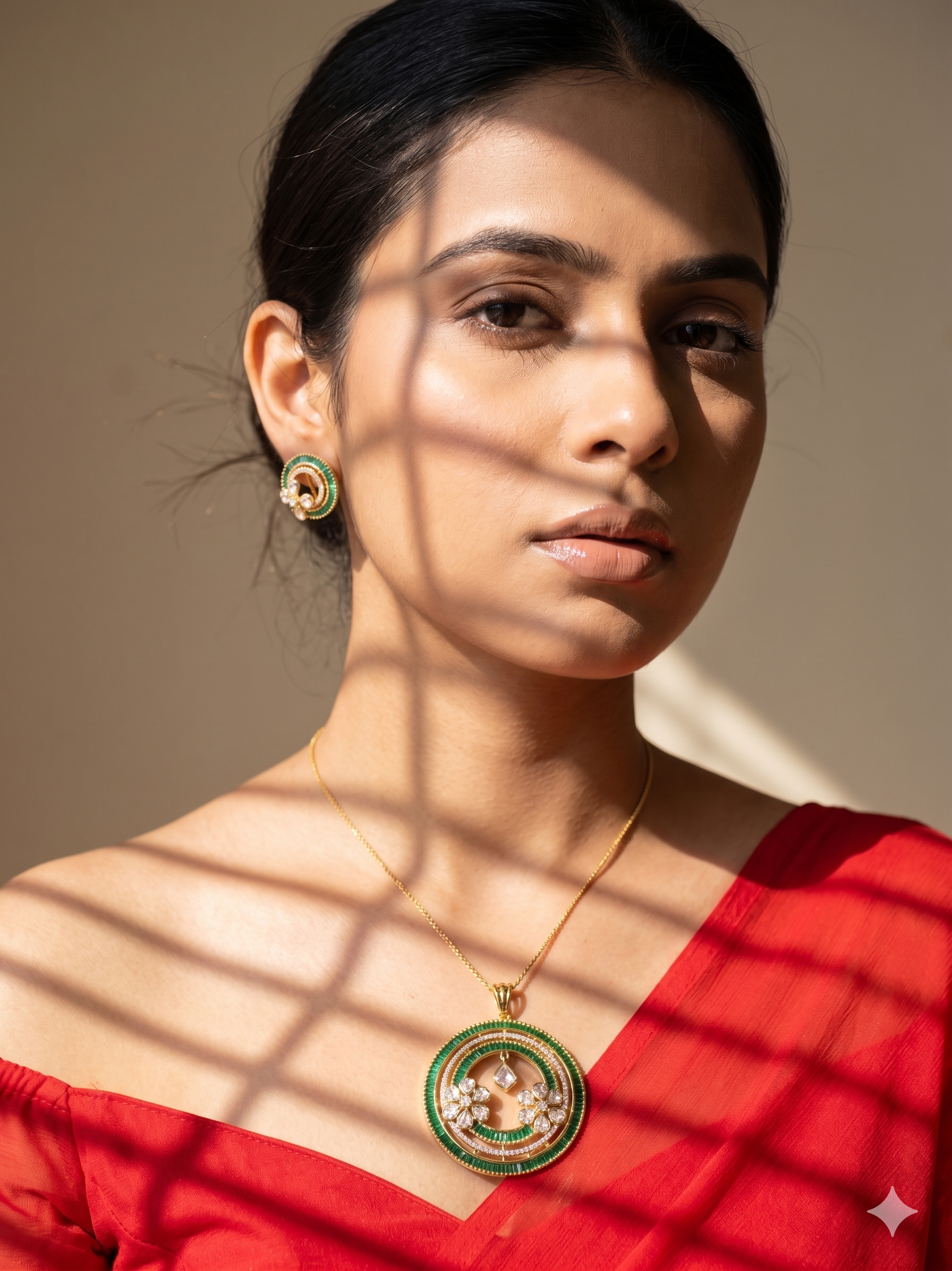 Kundan Green Pendant Set