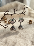 Silver Oxidized Pink Green Jhumka