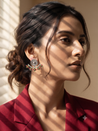 Silver Oxidized Red and Green Earring